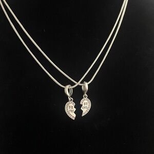 Matching Best Friends Heart Silver Necklaces and Charms 925 sterling silver